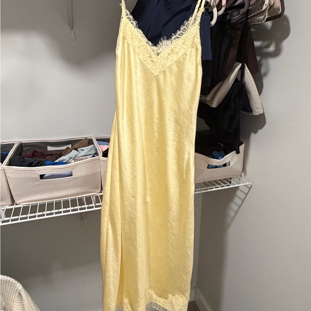 Yellow Lace-Trim Slip Dress - Lulus